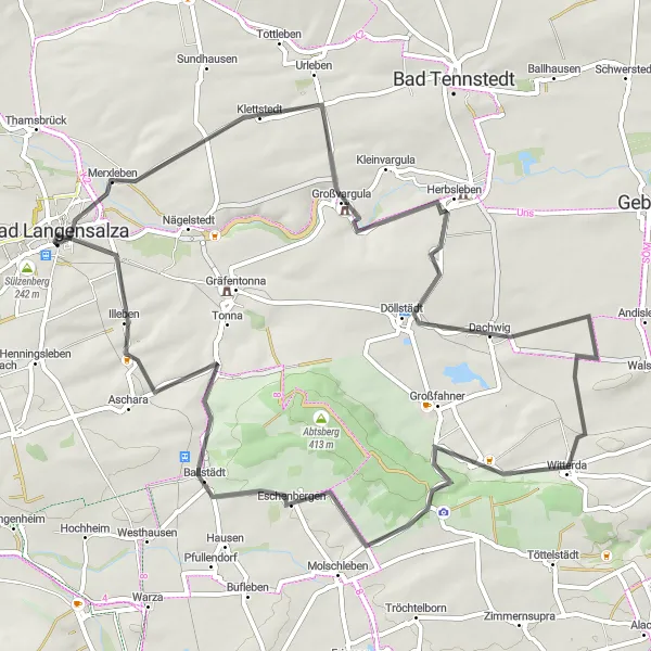 Map miniature of "Countryside Rhythm" cycling inspiration in Thüringen, Germany. Generated by Tarmacs.app cycling route planner