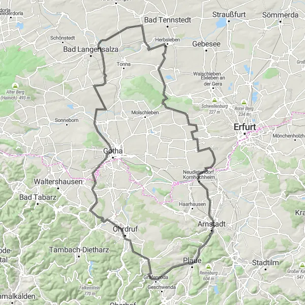 Map miniature of "Through Thuringia's Treasures" cycling inspiration in Thüringen, Germany. Generated by Tarmacs.app cycling route planner