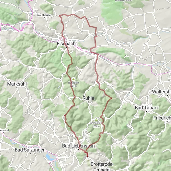 Map miniature of "Adventures in the Thuringian Forest" cycling inspiration in Thüringen, Germany. Generated by Tarmacs.app cycling route planner