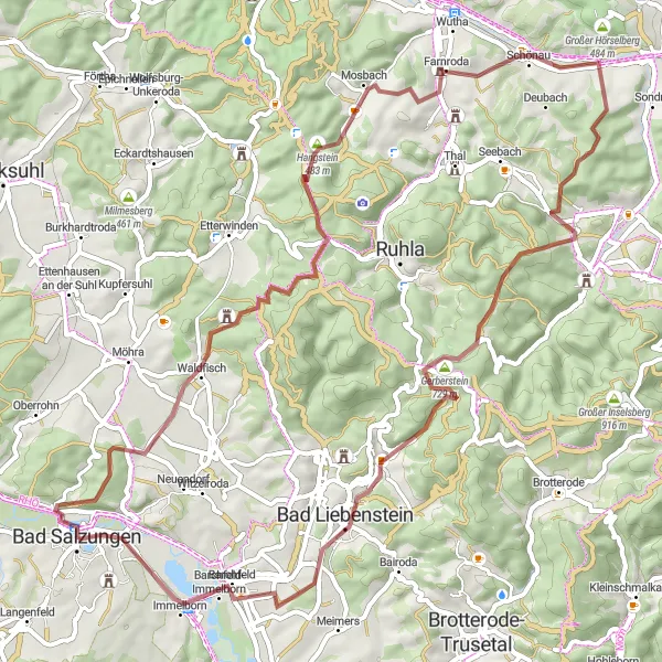 Map miniature of "Thrilling Gravel Adventure through Marienthaler Wäldchen" cycling inspiration in Thüringen, Germany. Generated by Tarmacs.app cycling route planner