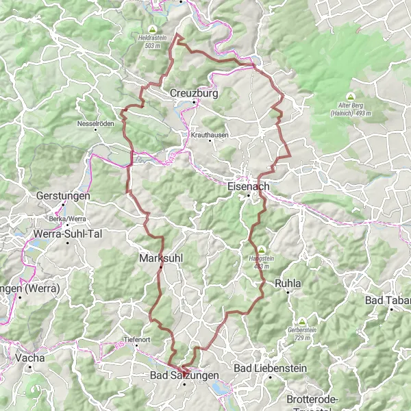 Map miniature of "Weißendiez Challenge: Ultimate Gravel Ride" cycling inspiration in Thüringen, Germany. Generated by Tarmacs.app cycling route planner