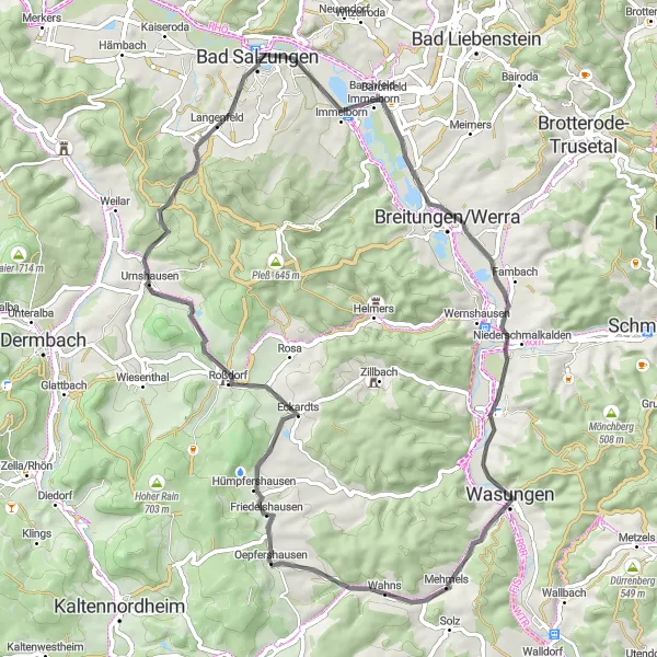 Map miniature of "Mühlberg-Mystery Road Cycling Adventure" cycling inspiration in Thüringen, Germany. Generated by Tarmacs.app cycling route planner