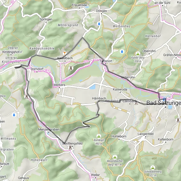 Map miniature of "Hämbach Loop" cycling inspiration in Thüringen, Germany. Generated by Tarmacs.app cycling route planner