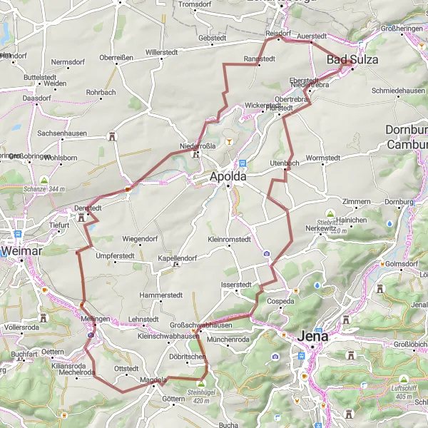Map miniature of "Thüringer Hügeln" cycling inspiration in Thüringen, Germany. Generated by Tarmacs.app cycling route planner