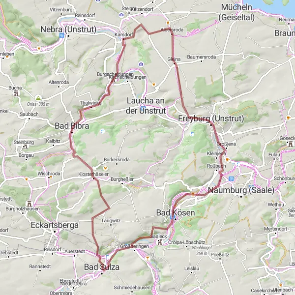 Karten-Miniaturansicht der Radinspiration "Gravelabenteuer um Bad Sulza und Windlücke" in Thüringen, Germany. Erstellt vom Tarmacs.app-Routenplaner für Radtouren