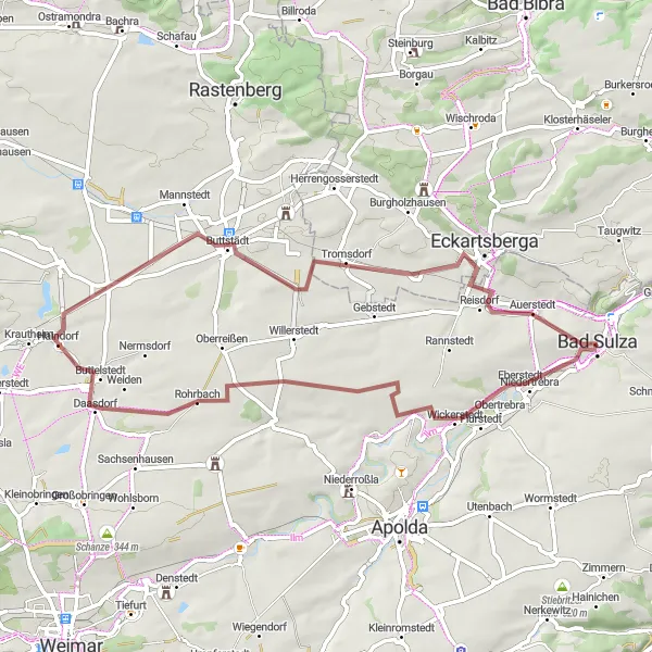 Karten-Miniaturansicht der Radinspiration "Eberstedt und Buttstädt Rundtour" in Thüringen, Germany. Erstellt vom Tarmacs.app-Routenplaner für Radtouren