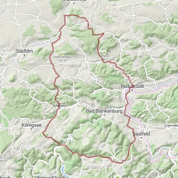 Map miniature of "Picturesque Gravel Tour" cycling inspiration in Thüringen, Germany. Generated by Tarmacs.app cycling route planner