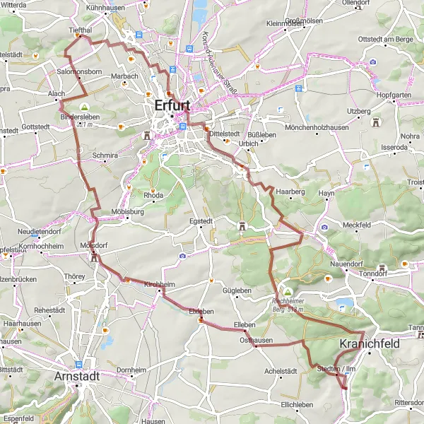 Map miniature of "Scenic Gravel Route" cycling inspiration in Thüringen, Germany. Generated by Tarmacs.app cycling route planner