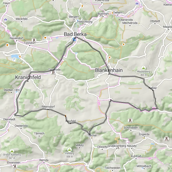 Map miniature of "Barchfeld to Salzberg Road Route" cycling inspiration in Thüringen, Germany. Generated by Tarmacs.app cycling route planner