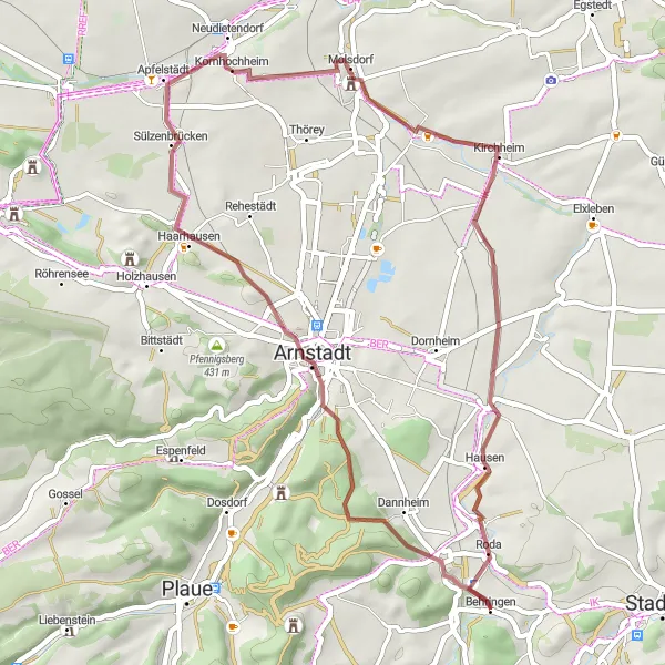 Karten-Miniaturansicht der Radinspiration "Gravel-Abenteuer entlang des Weinbergs" in Thüringen, Germany. Erstellt vom Tarmacs.app-Routenplaner für Radtouren