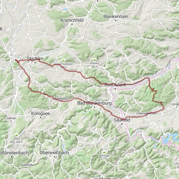 Karten-Miniaturansicht der Radinspiration "Gravel Adventure nach Kaffenberg" in Thüringen, Germany. Erstellt vom Tarmacs.app-Routenplaner für Radtouren