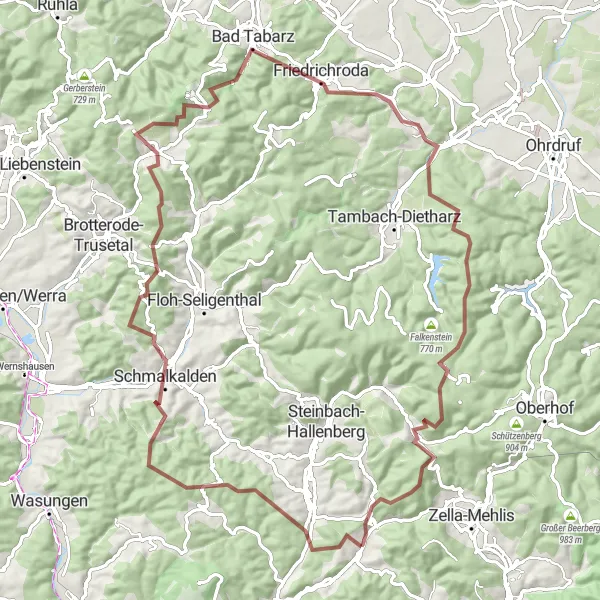 Karten-Miniaturansicht der Radinspiration "Mountainbike Herausforderung zwischen Benshausen und Metze" in Thüringen, Germany. Erstellt vom Tarmacs.app-Routenplaner für Radtouren