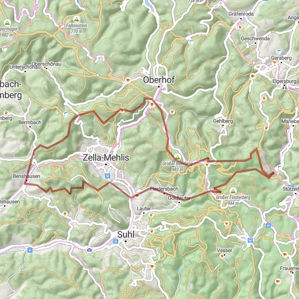 Map miniature of "Gravel Adventure in the Thüringer Forest" cycling inspiration in Thüringen, Germany. Generated by Tarmacs.app cycling route planner