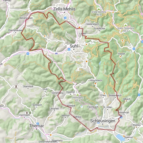 Karten-Miniaturansicht der Radinspiration "Mystische Pfade um Benshausen" in Thüringen, Germany. Erstellt vom Tarmacs.app-Routenplaner für Radtouren