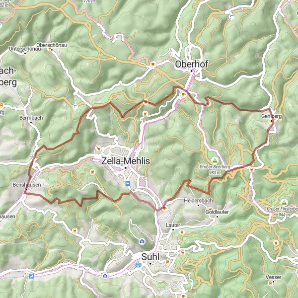 Karten-Miniaturansicht der Radinspiration "Panorama-Tour durch den Thüringer Wald" in Thüringen, Germany. Erstellt vom Tarmacs.app-Routenplaner für Radtouren