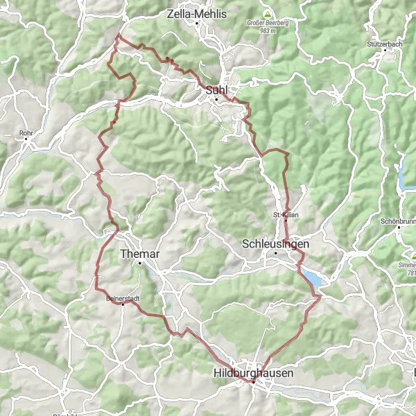 Karten-Miniaturansicht der Radinspiration "Gravel-Tour: Von Benshausen nach Schorn und zurück" in Thüringen, Germany. Erstellt vom Tarmacs.app-Routenplaner für Radtouren