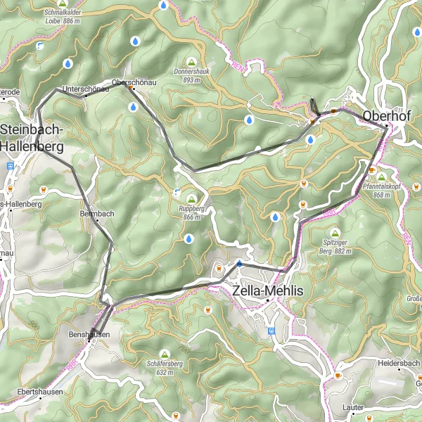 Karten-Miniaturansicht der Radinspiration "Durch die Thüringer Landschaft" in Thüringen, Germany. Erstellt vom Tarmacs.app-Routenplaner für Radtouren