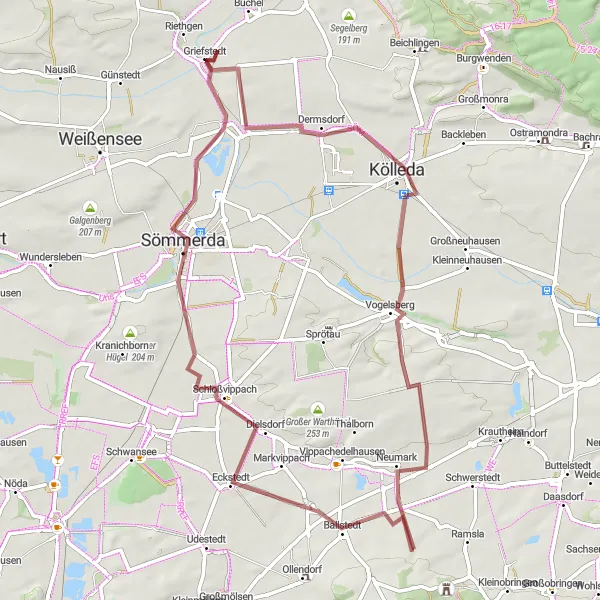 Karten-Miniaturansicht der Radinspiration "Rund um Berlstedt Gravel Tour" in Thüringen, Germany. Erstellt vom Tarmacs.app-Routenplaner für Radtouren