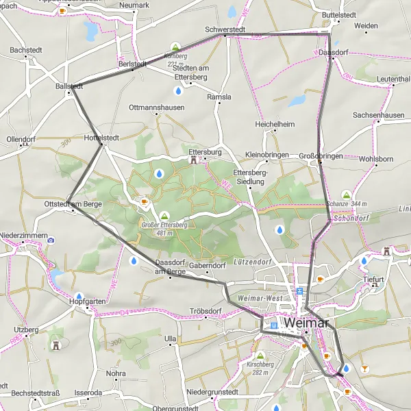 Karten-Miniaturansicht der Radinspiration "Malern und Weimar" in Thüringen, Germany. Erstellt vom Tarmacs.app-Routenplaner für Radtouren