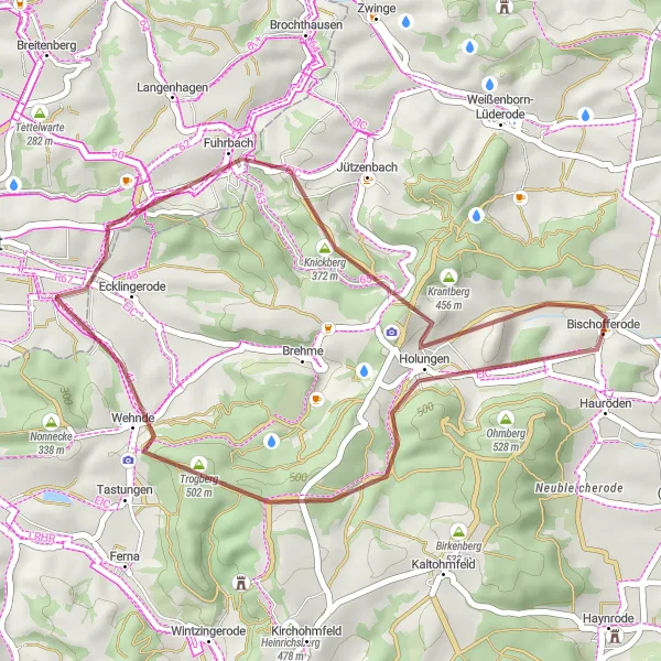 Map miniature of "Challenging Gravel Adventure" cycling inspiration in Thüringen, Germany. Generated by Tarmacs.app cycling route planner