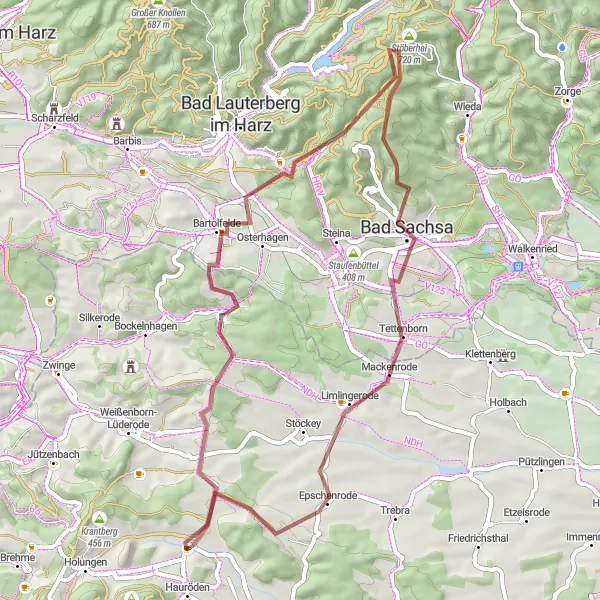 Map miniature of "The Untamed Hills" cycling inspiration in Thüringen, Germany. Generated by Tarmacs.app cycling route planner