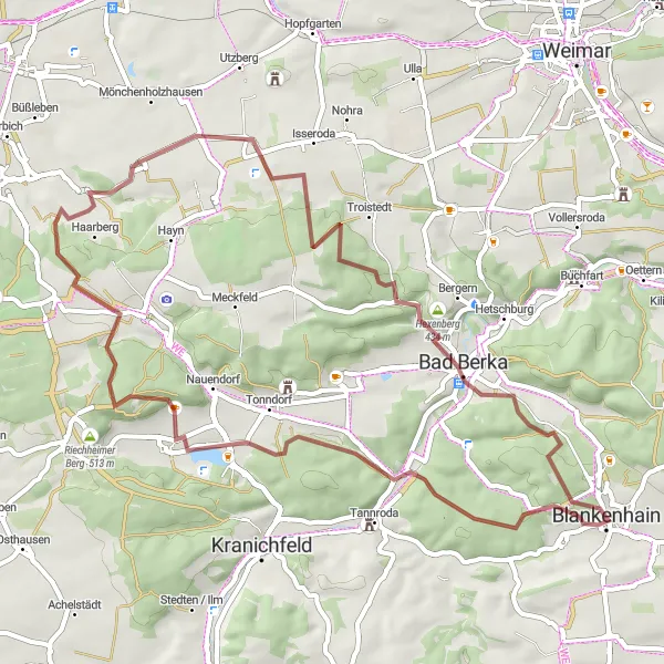 Map miniature of "Gravel Adventure" cycling inspiration in Thüringen, Germany. Generated by Tarmacs.app cycling route planner