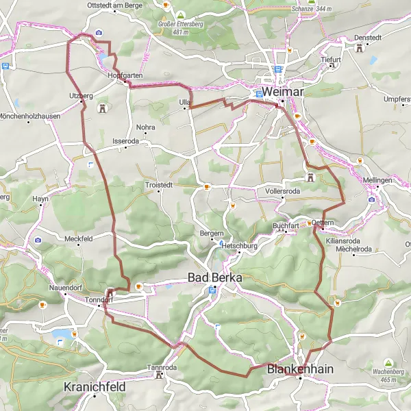 Map miniature of "Blankenhain Gravel Adventure" cycling inspiration in Thüringen, Germany. Generated by Tarmacs.app cycling route planner