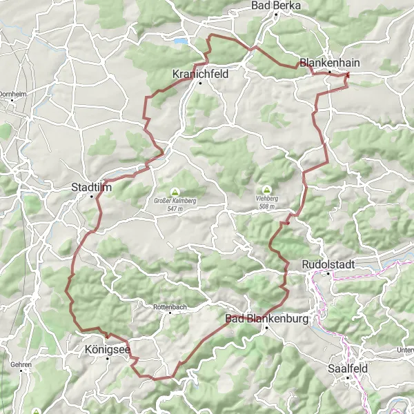 Karten-Miniaturansicht der Radinspiration "Gravel-Rundtour um Kranichfeld" in Thüringen, Germany. Erstellt vom Tarmacs.app-Routenplaner für Radtouren