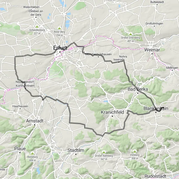 Map miniature of "Countryside Discovery" cycling inspiration in Thüringen, Germany. Generated by Tarmacs.app cycling route planner