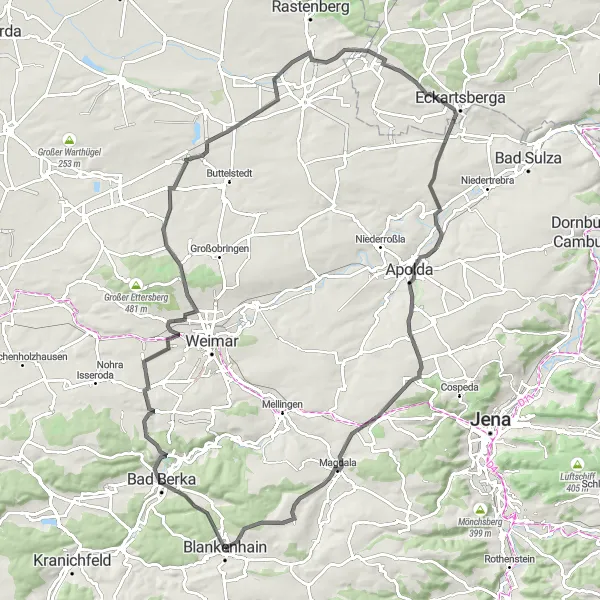 Map miniature of "Hidden Gems" cycling inspiration in Thüringen, Germany. Generated by Tarmacs.app cycling route planner