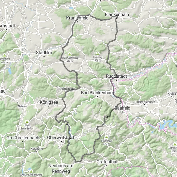 Karten-Miniaturansicht der Radinspiration "Herausforderung in der Natur" in Thüringen, Germany. Erstellt vom Tarmacs.app-Routenplaner für Radtouren