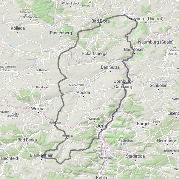 Karten-Miniaturansicht der Radinspiration "Road-Tour über Oßmannstedt und Obertor" in Thüringen, Germany. Erstellt vom Tarmacs.app-Routenplaner für Radtouren