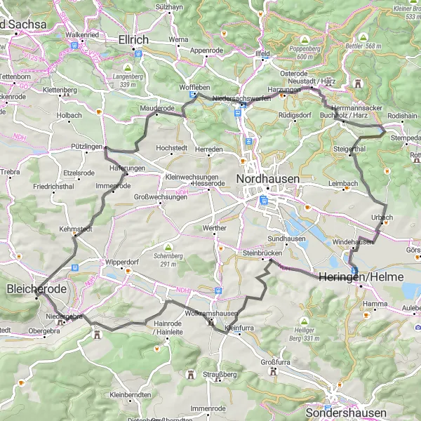 Map miniature of "The Mountain Panorama Ride" cycling inspiration in Thüringen, Germany. Generated by Tarmacs.app cycling route planner