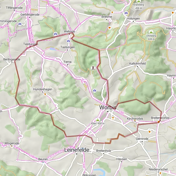 Karten-Miniaturansicht der Radinspiration "Durch die Täler und Wälder von Thüringen" in Thüringen, Germany. Erstellt vom Tarmacs.app-Routenplaner für Radtouren