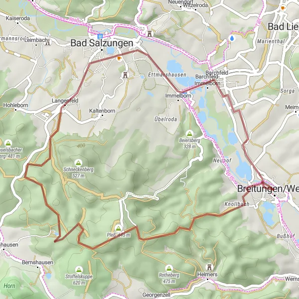 Map miniature of "Rhön Gravel Getaway" cycling inspiration in Thüringen, Germany. Generated by Tarmacs.app cycling route planner