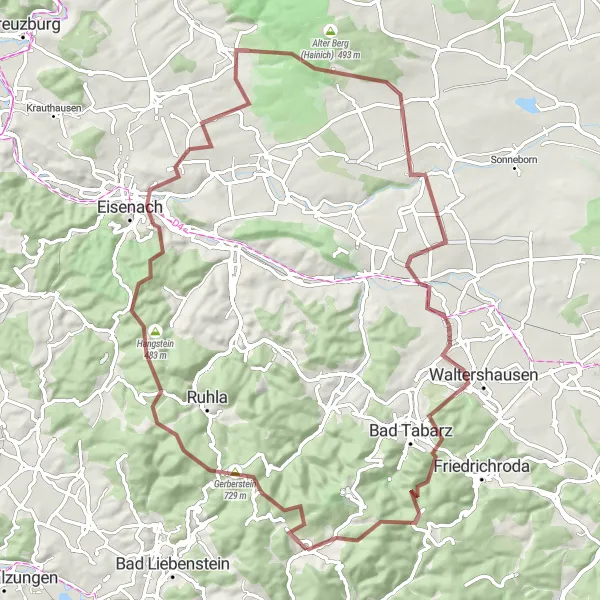 Map miniature of "Gravel Adventure in Scenic East Thuringia" cycling inspiration in Thüringen, Germany. Generated by Tarmacs.app cycling route planner