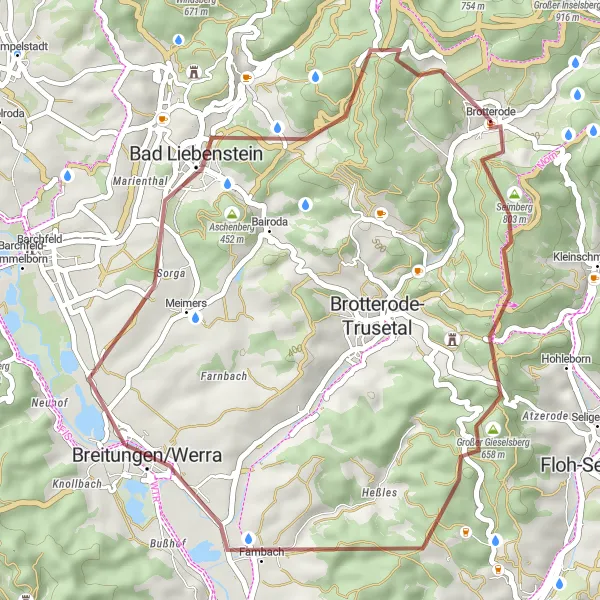 Karten-Miniaturansicht der Radinspiration "Gravel Tour um Brotterode" in Thüringen, Germany. Erstellt vom Tarmacs.app-Routenplaner für Radtouren