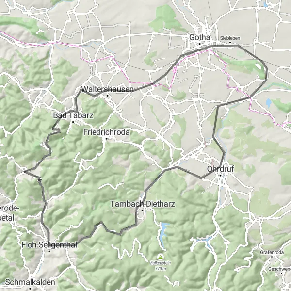 Map miniature of "Inselsberg 88 Road Cycling Route" cycling inspiration in Thüringen, Germany. Generated by Tarmacs.app cycling route planner
