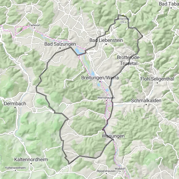 Karten-Miniaturansicht der Radinspiration "Rundtour durch die Natur" in Thüringen, Germany. Erstellt vom Tarmacs.app-Routenplaner für Radtouren