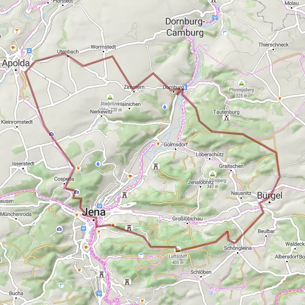 Map miniature of "Exploring the Countryside" cycling inspiration in Thüringen, Germany. Generated by Tarmacs.app cycling route planner