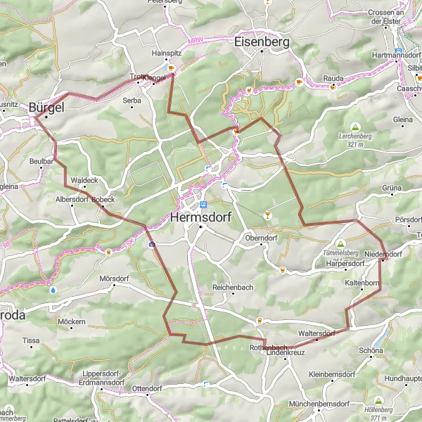 Map miniature of "Gravel Adventure" cycling inspiration in Thüringen, Germany. Generated by Tarmacs.app cycling route planner