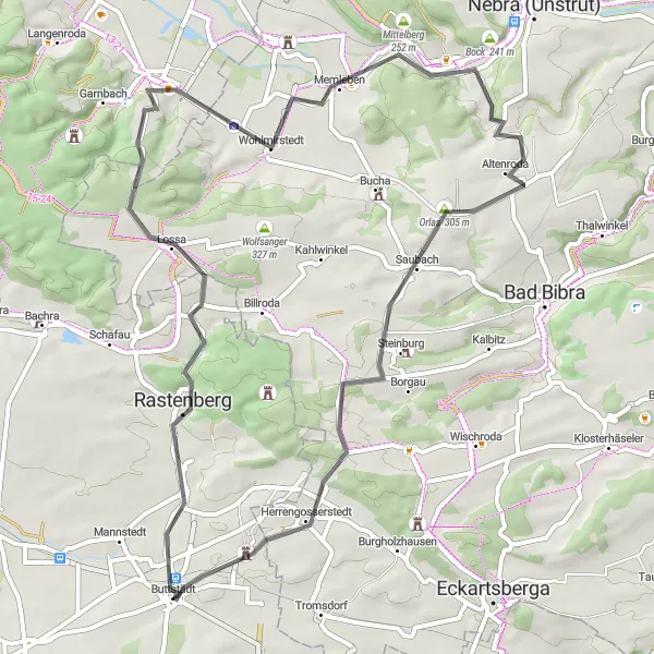 Karten-Miniaturansicht der Radinspiration "Radtour Donnersberg - Herrengosserstedt" in Thüringen, Germany. Erstellt vom Tarmacs.app-Routenplaner für Radtouren