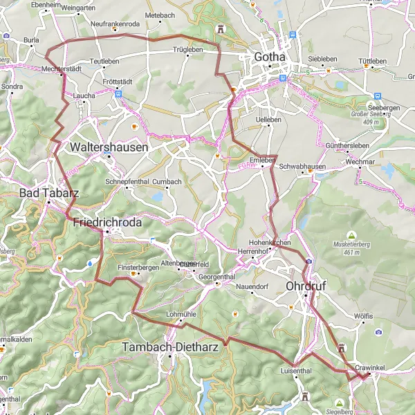 Karten-Miniaturansicht der Radinspiration "Gravel Tour durch Thüringen" in Thüringen, Germany. Erstellt vom Tarmacs.app-Routenplaner für Radtouren