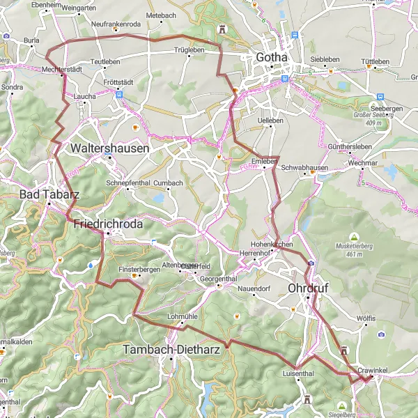 Map miniature of "The Gravel Adventure" cycling inspiration in Thüringen, Germany. Generated by Tarmacs.app cycling route planner