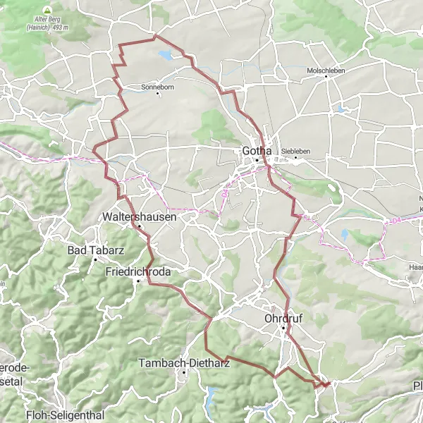 Map miniature of "Exploring Off the Beaten Path" cycling inspiration in Thüringen, Germany. Generated by Tarmacs.app cycling route planner