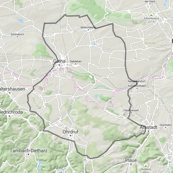 Map miniature of "Rolling Hills and Delightful Villages" cycling inspiration in Thüringen, Germany. Generated by Tarmacs.app cycling route planner