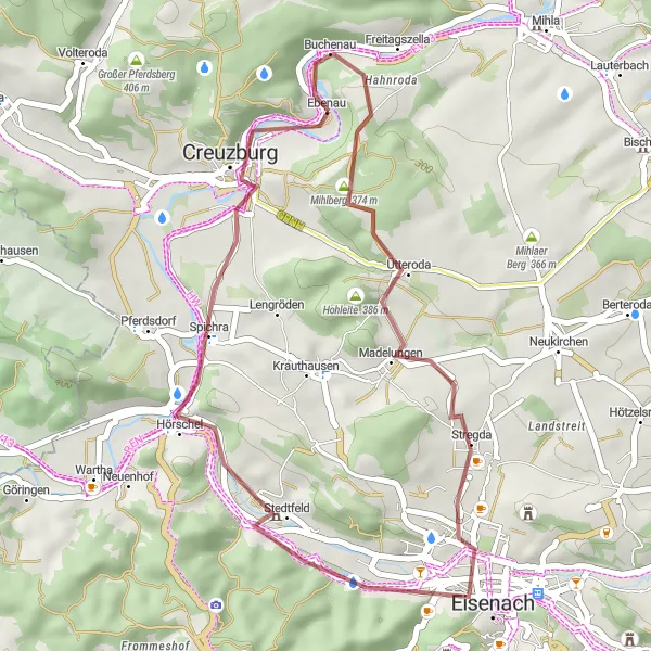 Karten-Miniaturansicht der Radinspiration "Erkundung der Landschaft um Creuzburg auf Schotterwegen" in Thüringen, Germany. Erstellt vom Tarmacs.app-Routenplaner für Radtouren