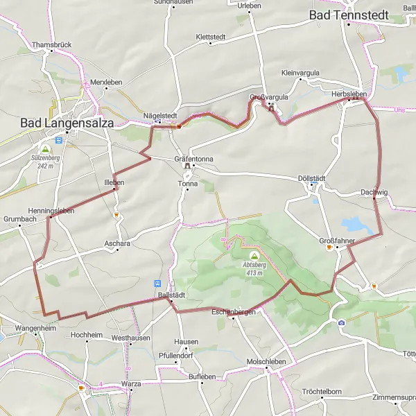 Karten-Miniaturansicht der Radinspiration "Gierstädt und Ballstädt Gravel-Runde" in Thüringen, Germany. Erstellt vom Tarmacs.app-Routenplaner für Radtouren