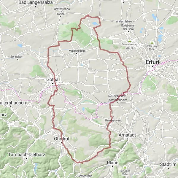 Karten-Miniaturansicht der Radinspiration "Thüringer Wald-Gravel-Tour" in Thüringen, Germany. Erstellt vom Tarmacs.app-Routenplaner für Radtouren