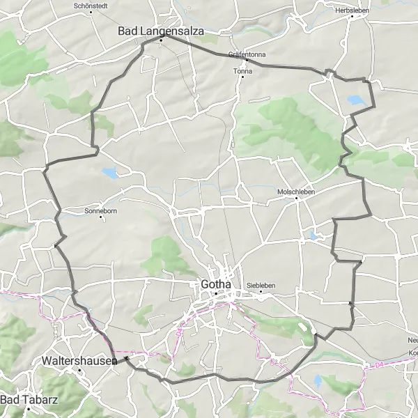 Karten-Miniaturansicht der Radinspiration "Thüringer Höhenrandweg" in Thüringen, Germany. Erstellt vom Tarmacs.app-Routenplaner für Radtouren